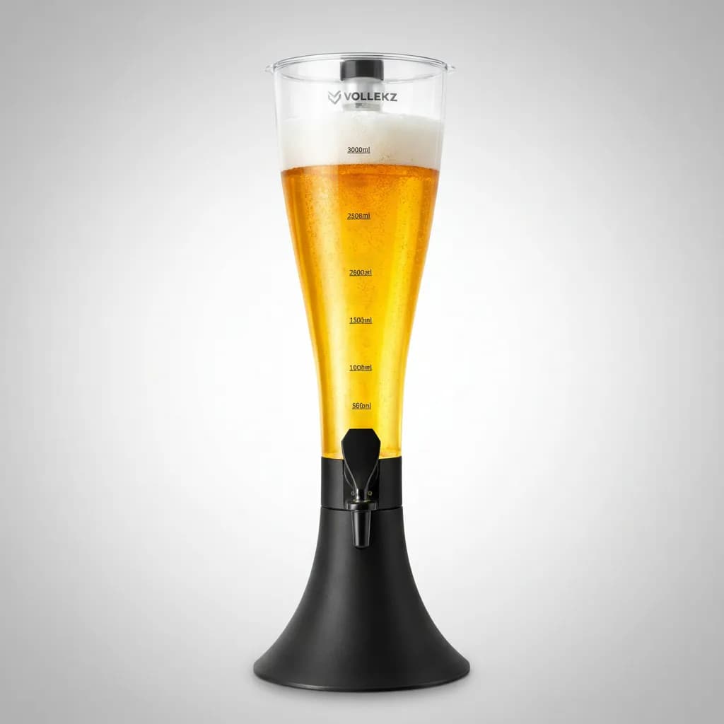 Torre de chopp Vollekz 2,5/3 litros com refil congelante em aço inox, preta e amarela