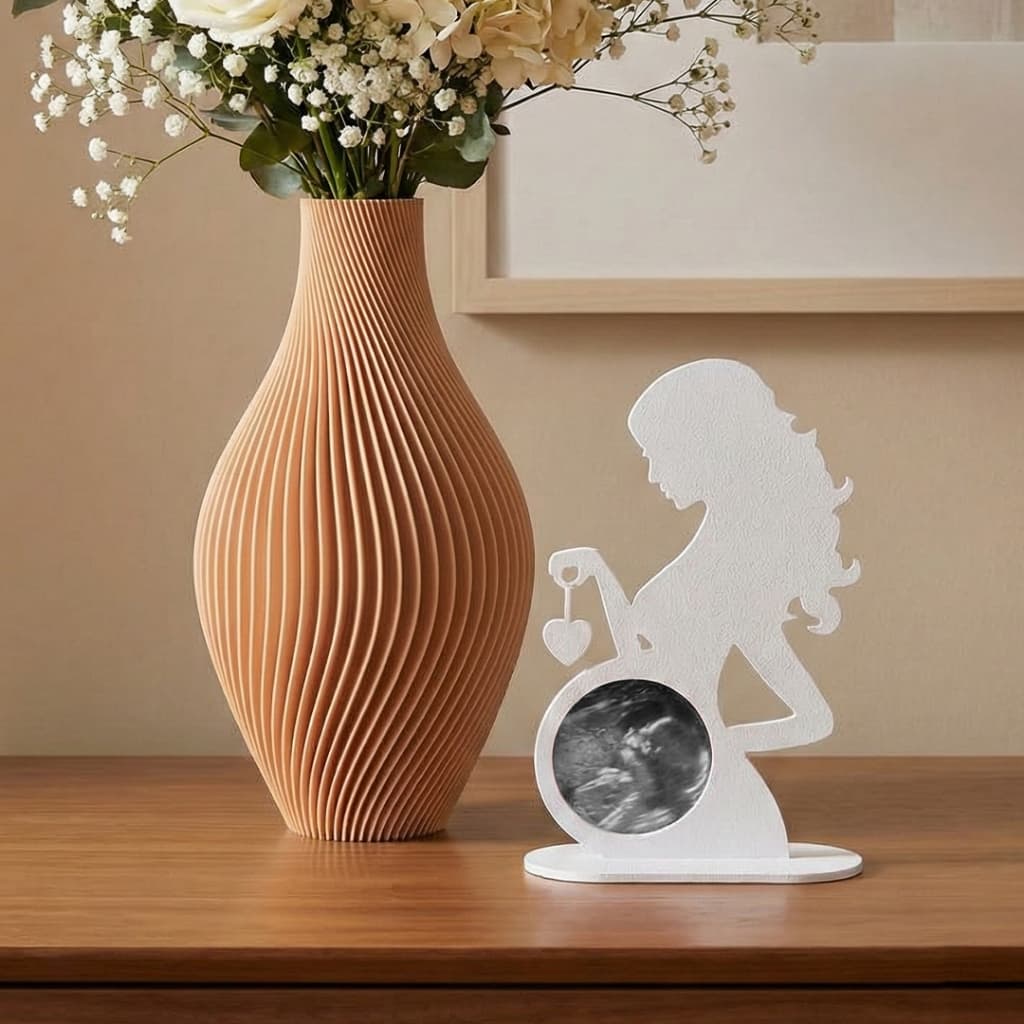 Kit Vaso + Porta Retrato de Ultrassom - Mãe Gestante Minimalista