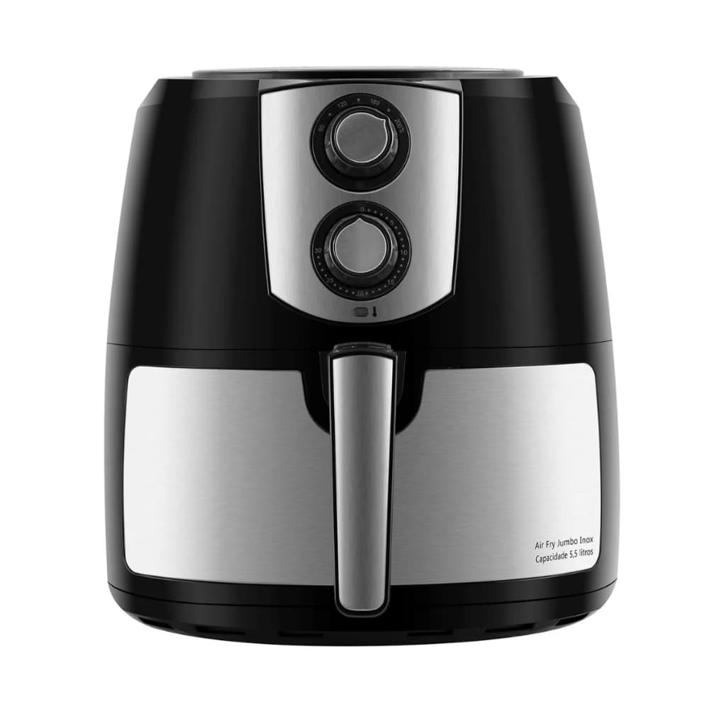 Fritadeira Air Fryer 7,2 Litros Jumbo Gourmet PFR06PI Philco, preta e prata, com botões de controle e cabo de aço inoxidável.