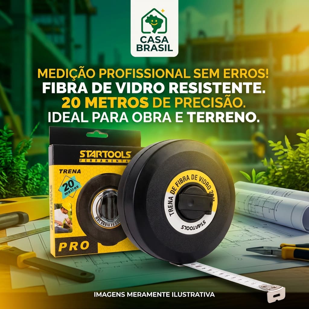 Trena métrica 20 metros fibra de vidro resistente Startools