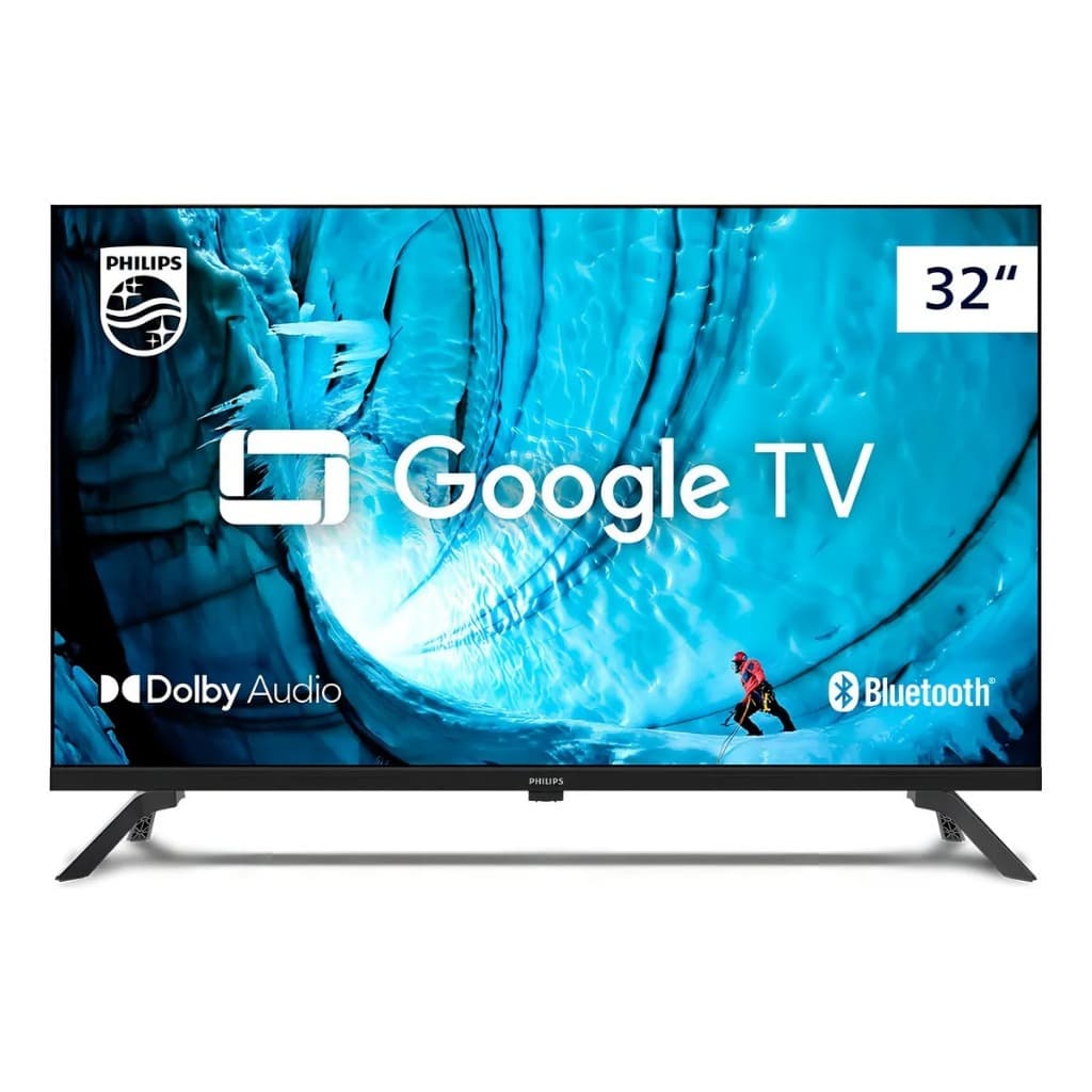 Smart TV Philips 32 polegadas HD com Android, comando de voz, fundo branco