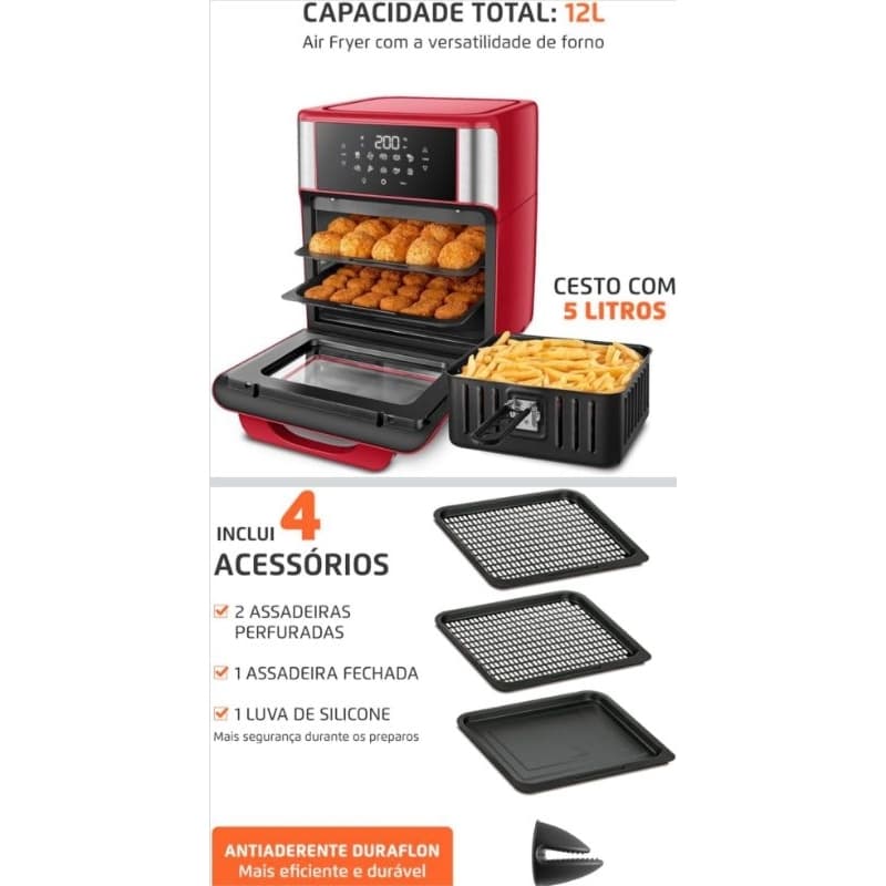 Fritadeira Mondial Air Fryer 12L com acessórios inclusos