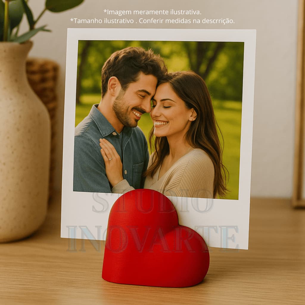 Porta-Retrato Coração Decorativo Vermelho em 3D para Fotos - Inovarte Ref. 070