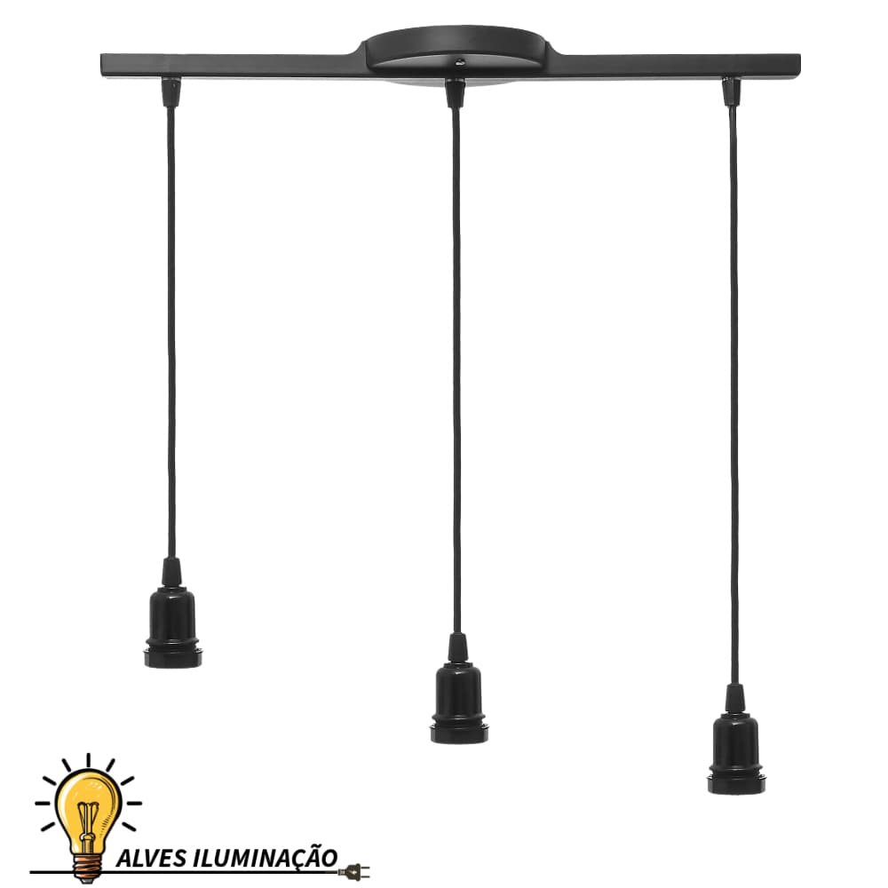 Luminária pendente trilho teto com soquetes E27 pretos