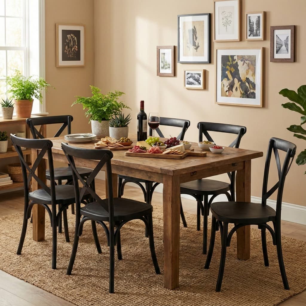 Kit 6 cadeiras Paris Lisa polipropileno preto com mesa de jantar