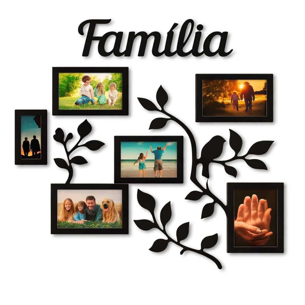 Painel Decorativo Família em MDF | Porta-Retratos de Parede com Galhos Decorativos para Fotos
