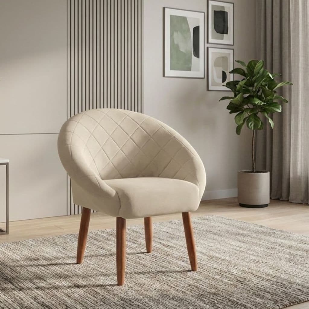 Poltrona Estofada para Sala de Estar Decorativa Recepção Sala de Espera para Clientes Tecido Veludo Confortável