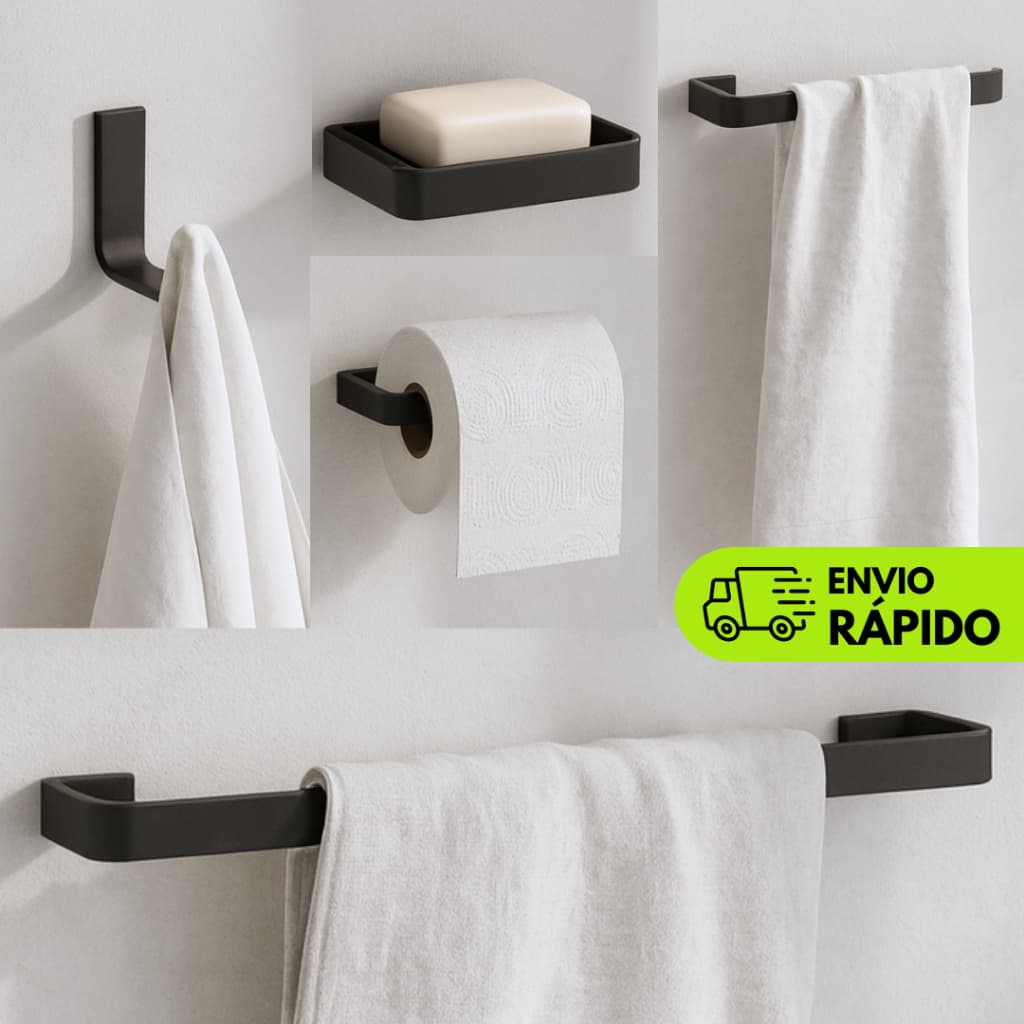 Kit Acessórios Para Banheiro 5 peças - Preto - Cromado - Branco - Rose Gold - Decoração Banheiro - Prateleira Banheiro