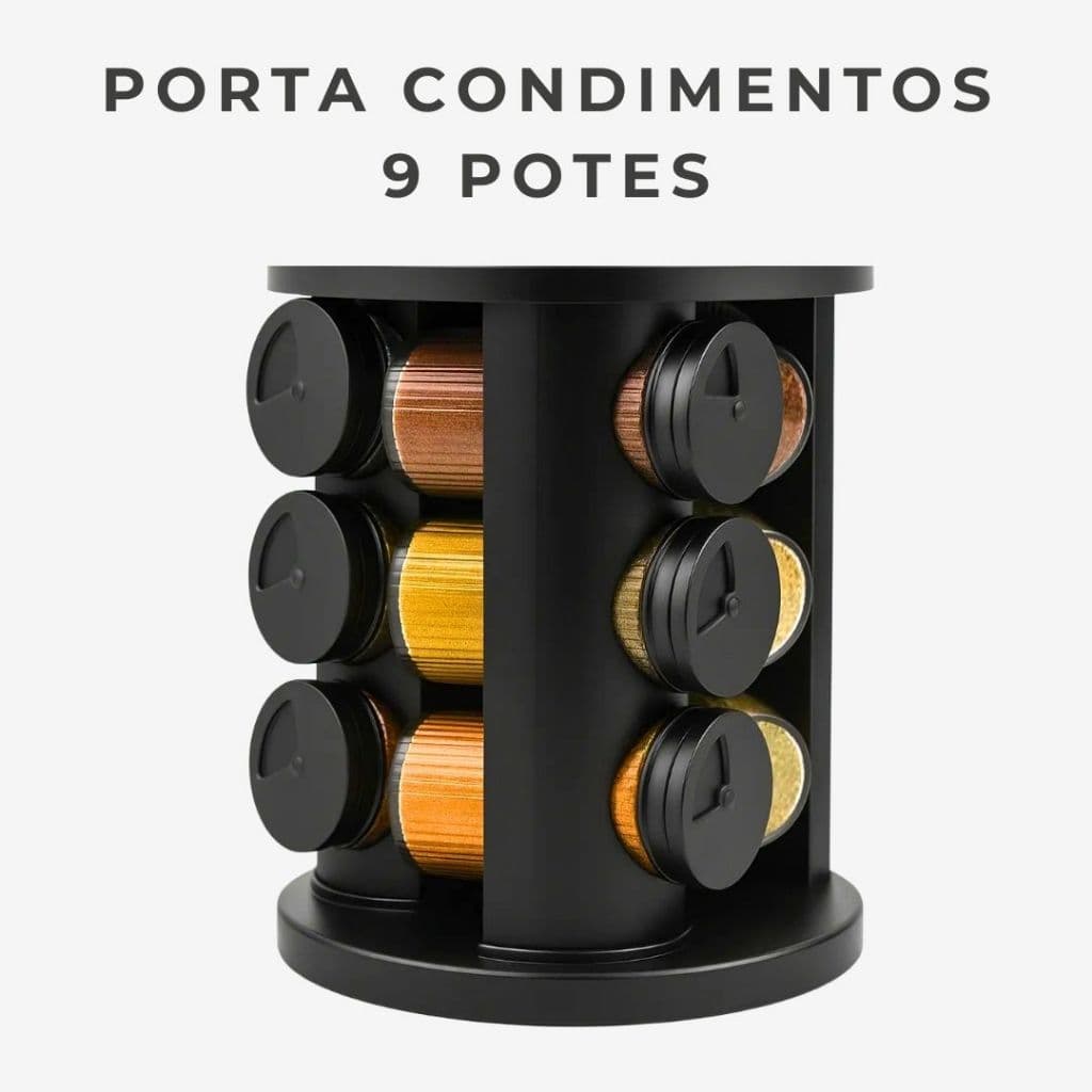 Porta Tempero Giratório 9 Potes com Tampa Dosadora - Organizar Temperos - Porta Temperos