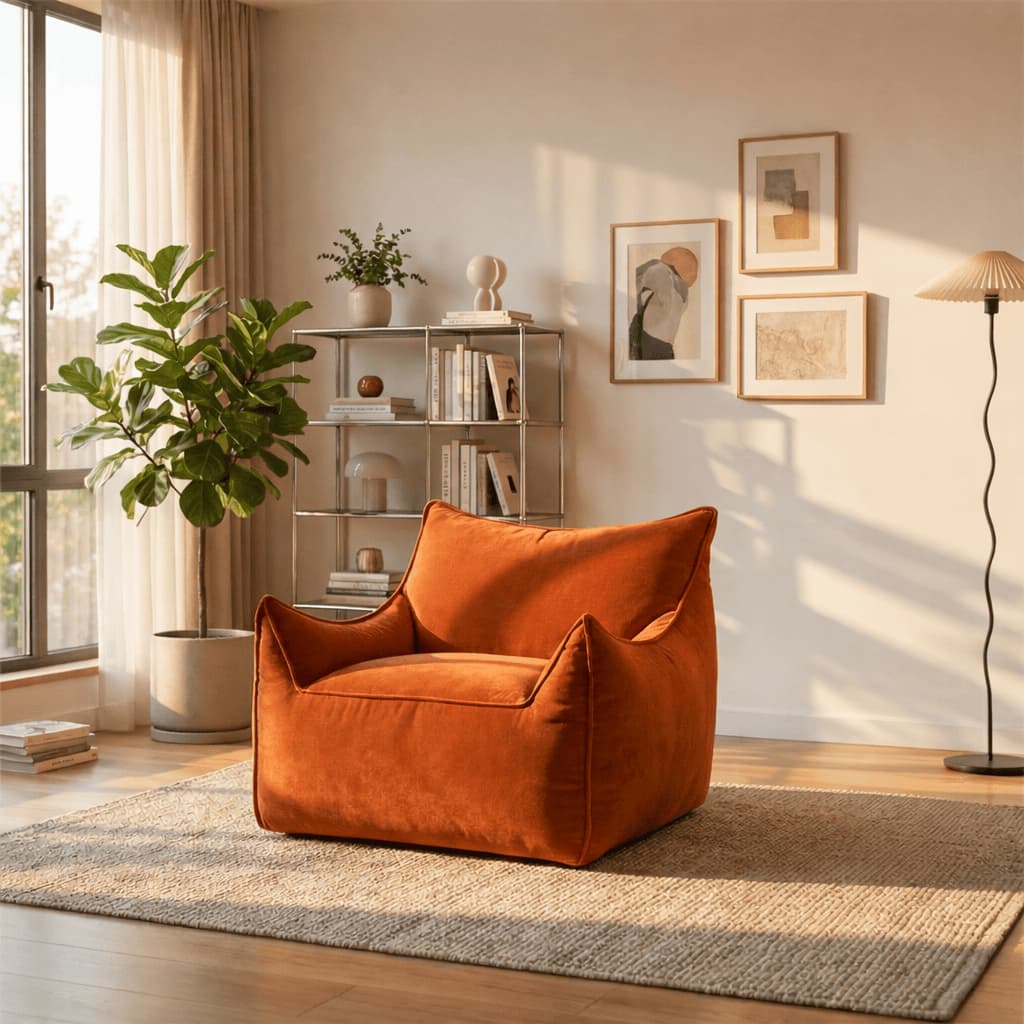 Poltrona Puff Arya Design Moderno Laranja em Tecido Premium