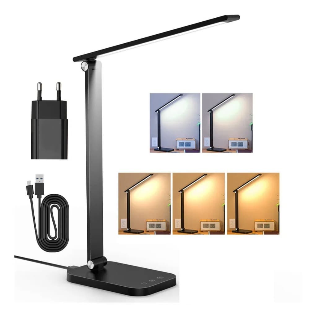 Lâmpada de Mesa, Luminária de Mesa com ângulo Ajustável Luz Regulável e Temporizador para Leitura e Estudo