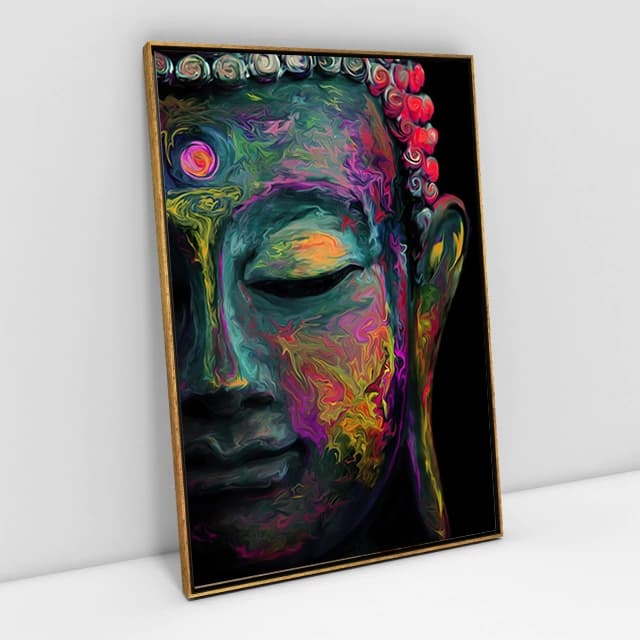 Quadro decorativo Buda multicolorido abstrato para sala e quarto