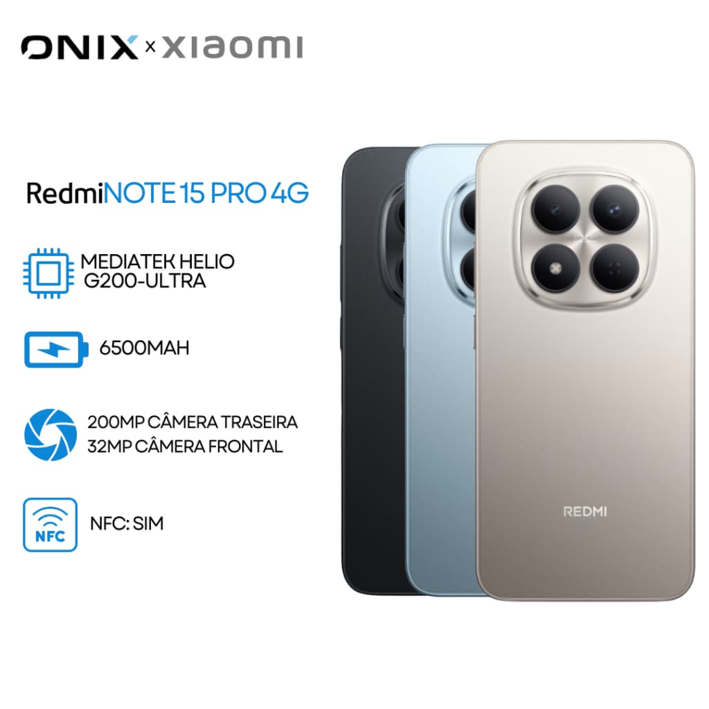 Xiaomi Redmi Note 15 Pro 4G, 200MP câmera traseira, 32MP câmera frontal, MediaTek Helio G200-Ultra