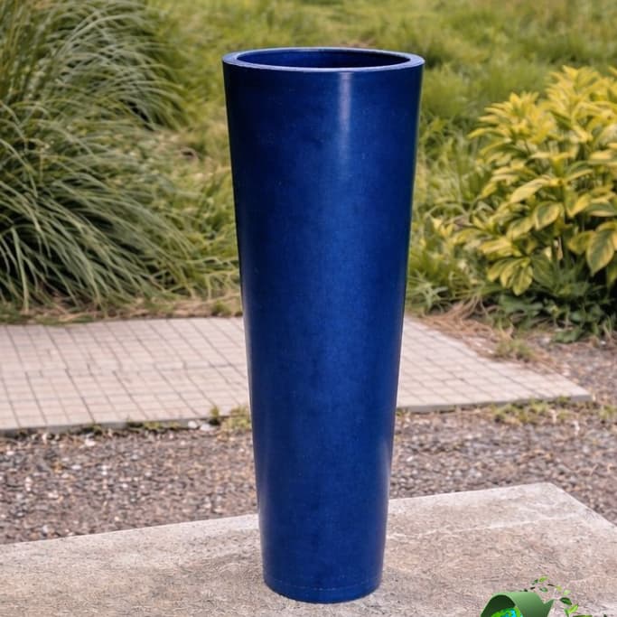 Vaso decorativo azul liso em forma de cone para plantas