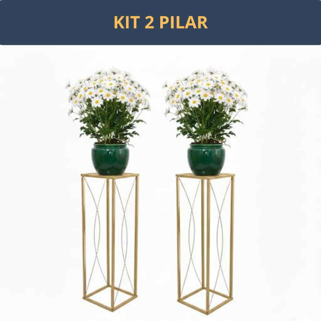 Kit 2 Pilares Decorativos em Ferro com Flores Brancas