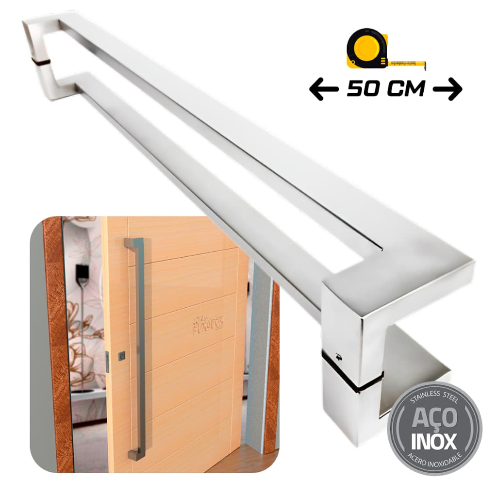Puxador para portas deslocado estilo Grécia, 50 cm, aço inox escovado