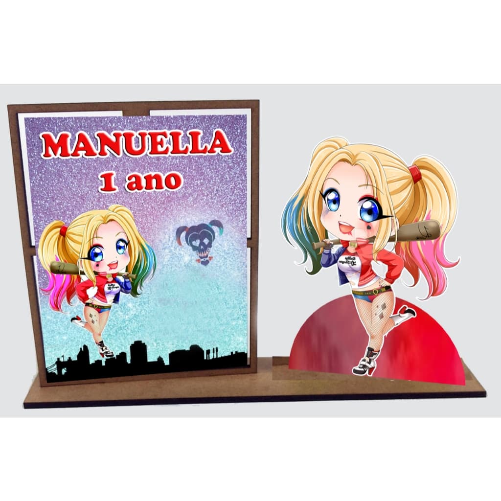 Porta-retrato com tema Arlequina, decoração para festa infantil, 10 unidades.