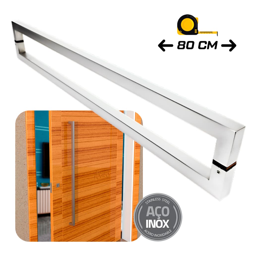 Puxador para portas de aço inoxidável escovado 80 cm