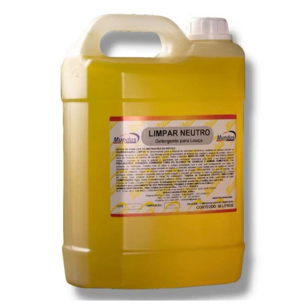 Detergente Líquido Neutro Mundus 5L - Fórmula Cremosa Premium Rende 10 Frascos Economia Limpeza Total