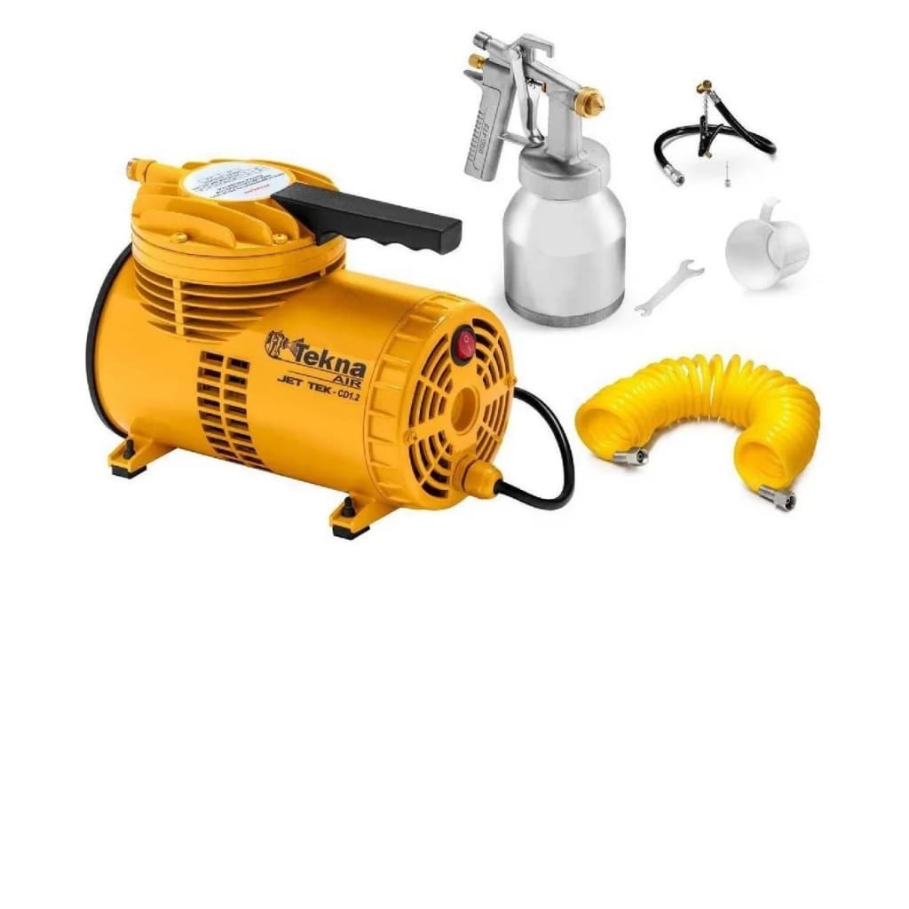 Compressor de Ar Tekna com Kit de Acessórios, Cor Amarela, Fundo Branco