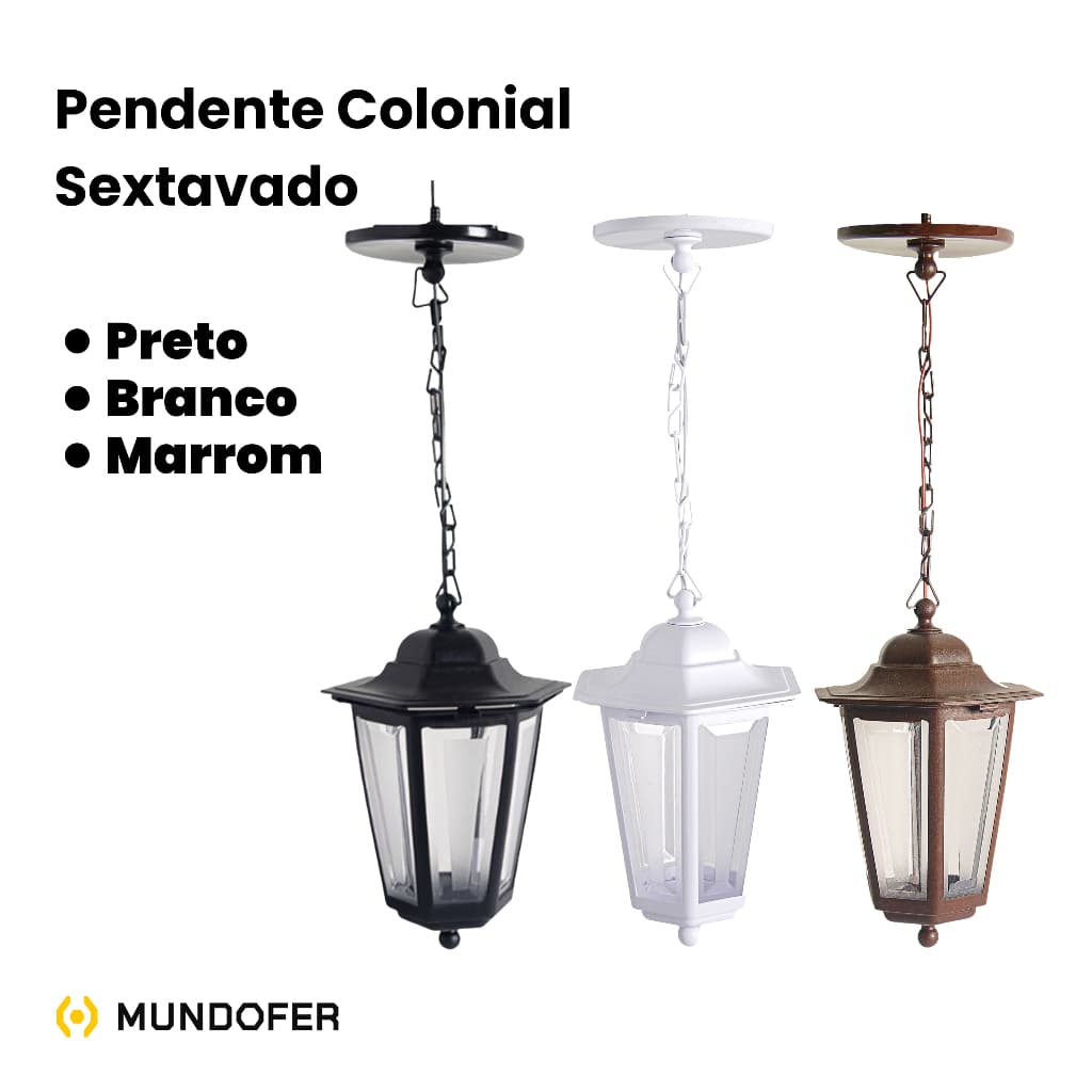 Kit 2x Arandelas Pendente Sextavada Colonial Retrô Externa e Interna Classico Vintage Bivolt