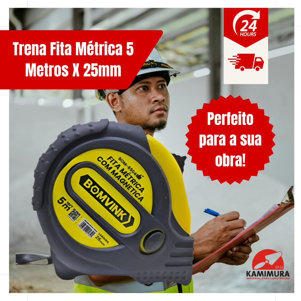Trena fita métrica 5 metros com gancho magnético Bomvink