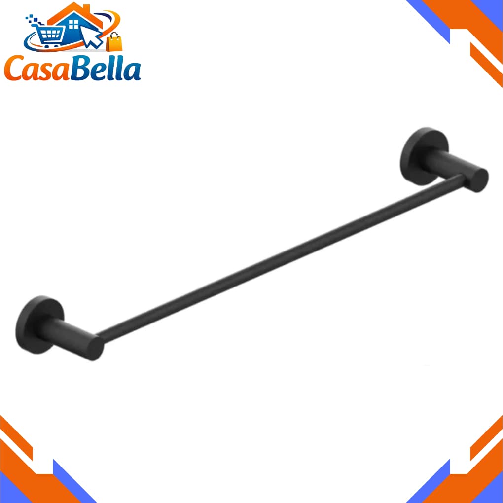 Barra reta preta para toalhas de banho em metal resistente, CasaBella