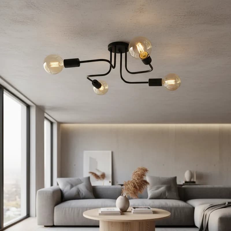 Luminária de teto lustre Sputnik com 4 braços em design de aranha, ideal para sala de estar