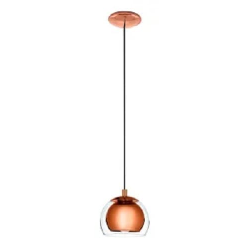 Luminária pendente Rocamar vidro e aço cobreado Eglo decoração, cúpula transparente e base cobreada
