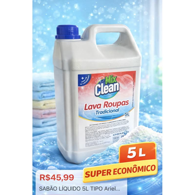 Sabão Líquido tipo Ariel Verde Mix Clean 5L – Potência, Economia e Perfume Duradouro!