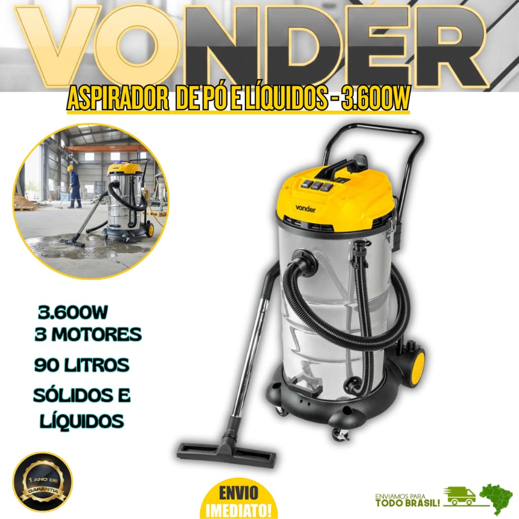 Aspirador de pó e líquidos profissional Vonder APV3690 3.600W com três motores e capacidade de 90 litros