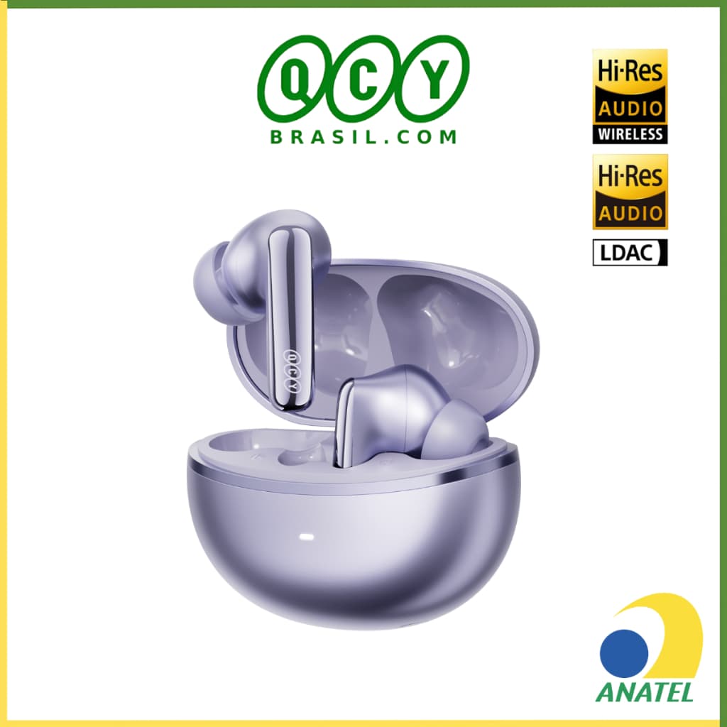 Fone de ouvido QCY N70 prata com cancelamento de ruído, caixa de carregamento cinza metálico, tecnologia Bluetooth 6.0