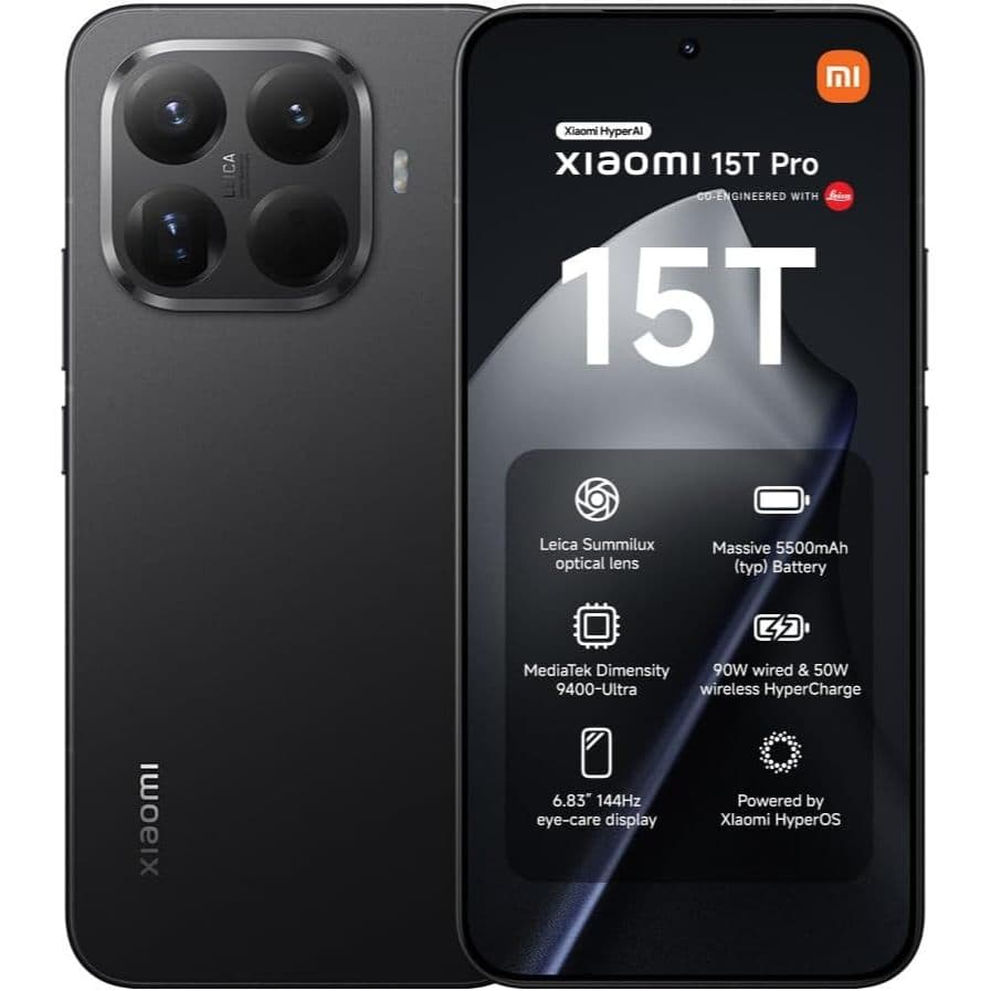 Smartphone Xiaomi 15T Pro com câmera traseira quadrupla, fundo branco