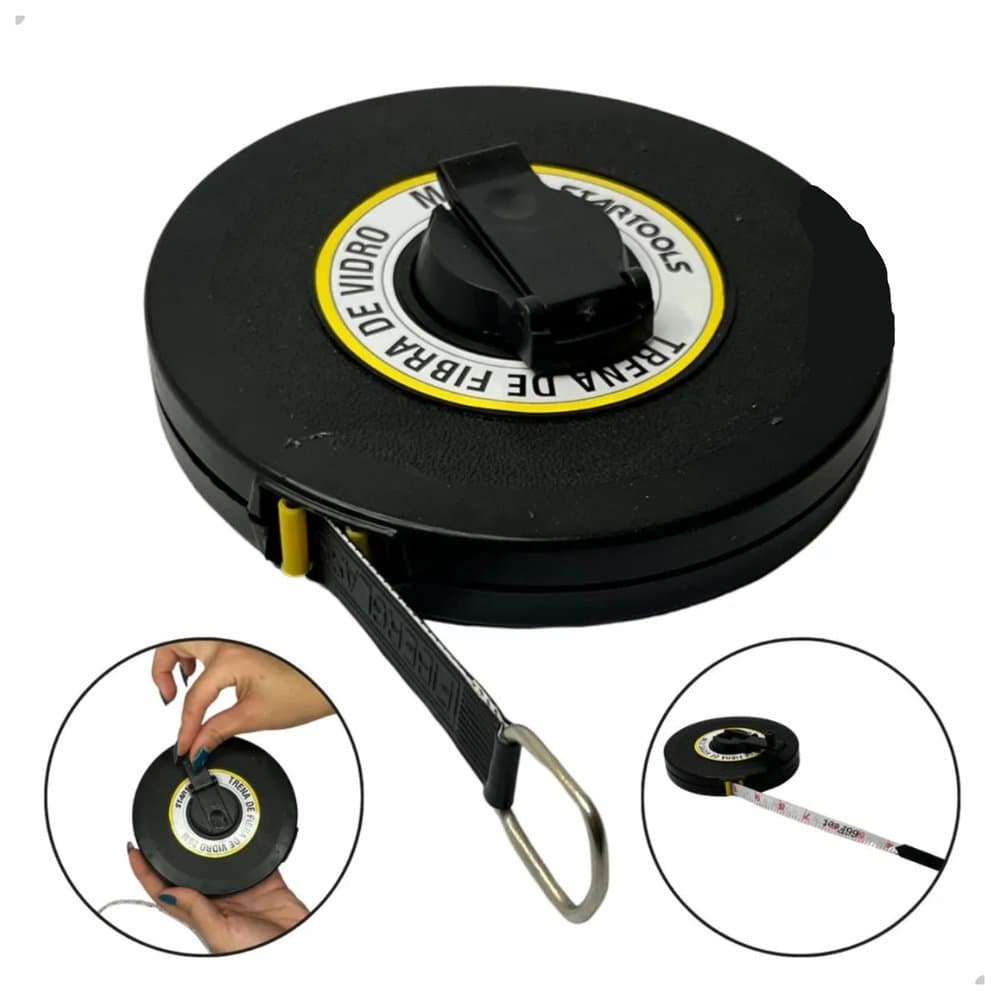 🔥 Trena Metrica 20/10 Metros Profissional Fibra de Vidro Luxo Preta ferramentas Obra Fita métrica