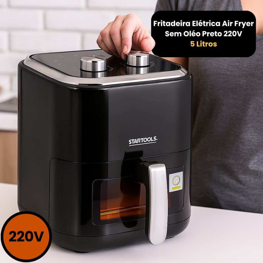 Air Fryer Fritadeira Eletrica Sem Oléo Preto 220V - 5 Litros Startools Cozinha Airfryer