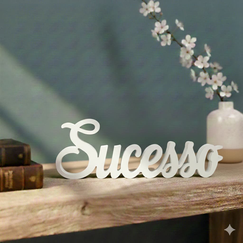 Letreiro Decorativo Sucesso 3D – Palavra Sucesso Em Pé – Enfeite Motivacional Para Sala, Escritório e Home Office