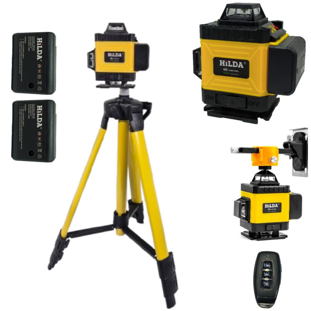 Nível laser profissional Hilda 16 linhas 4 direções com tripé e controles remotos
