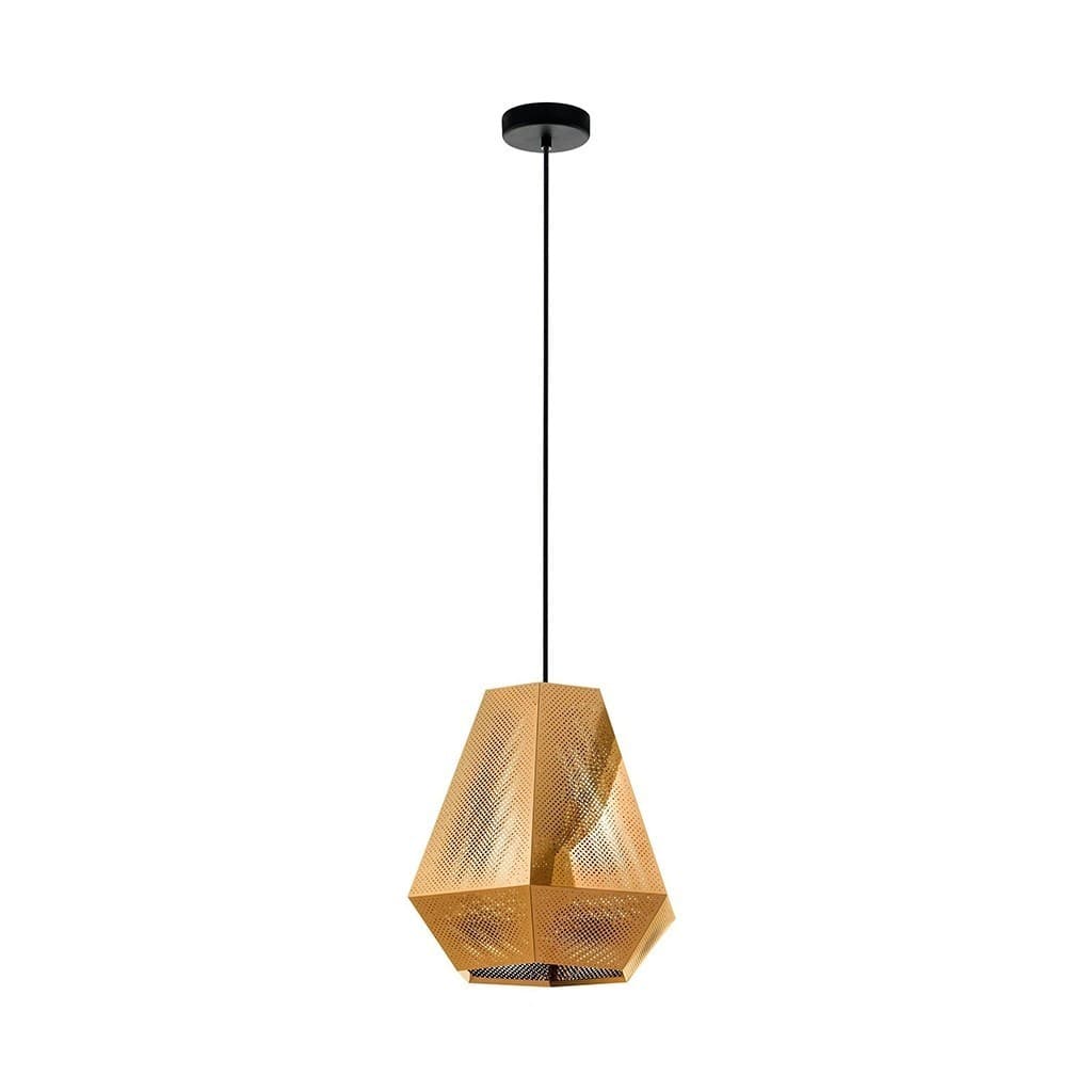 Pendente decorativo Chiavica Eglo, metal dourado, padrão geométrico, fundo branco