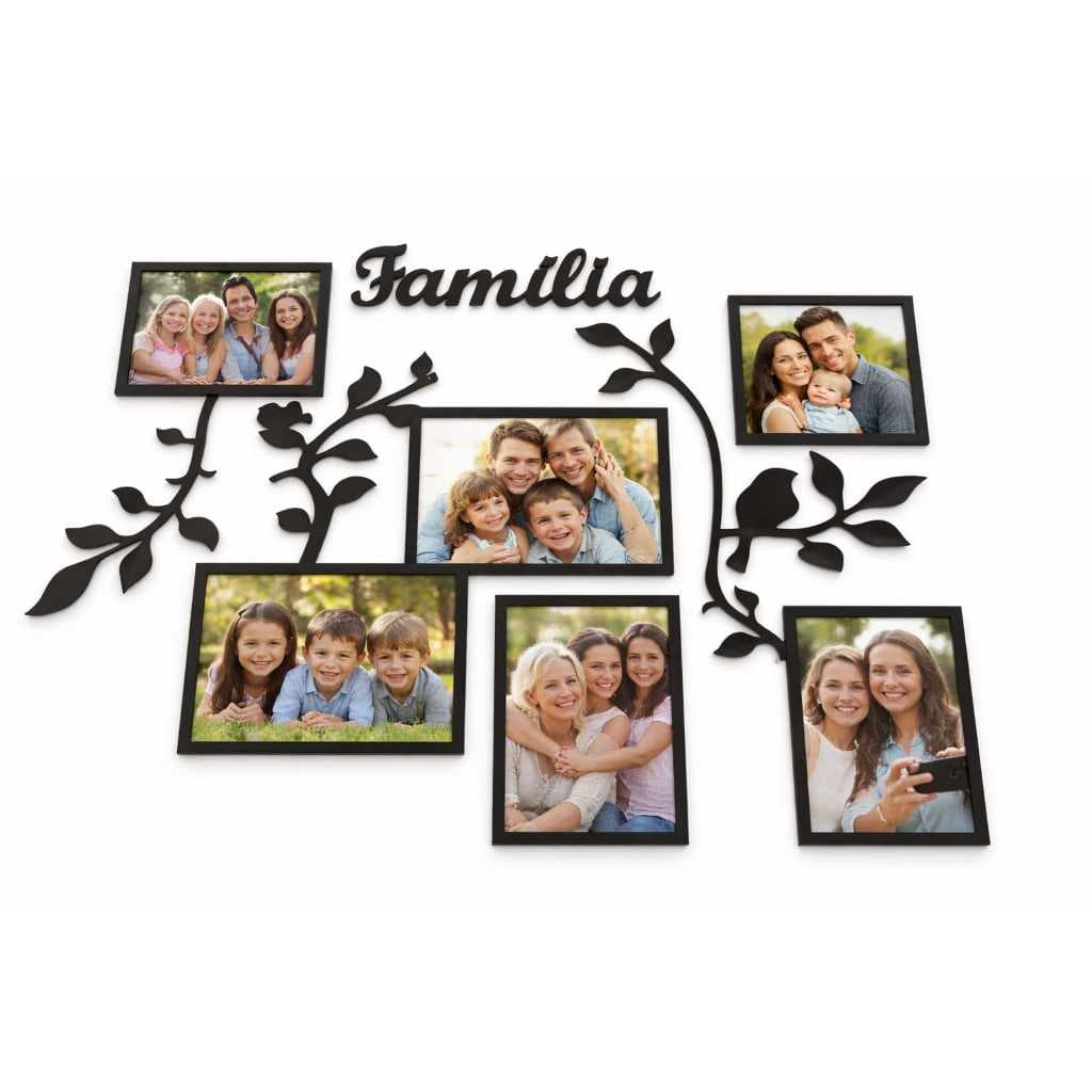 Porta-Retrato Decorativo de Parede Família – Modelo Galhos com 6 Espaços MDF 3MM