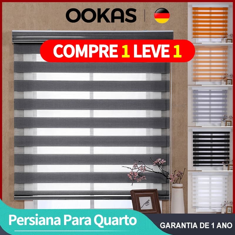 Persiana cinza e branca OOKAS para quarto, design de listras, compre 1 leve 1