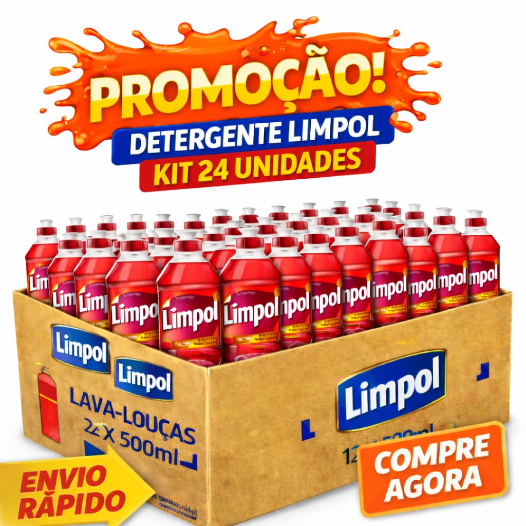 Kit de 24 garrafas de detergente Limpol Maçã 500ml com promoção