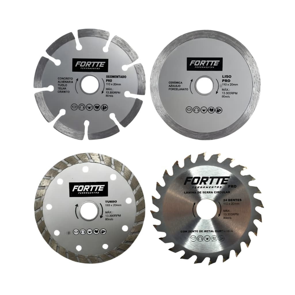 Kit discos serra circular Forte 110mm 20mm concreto tijolo mármore porcelana