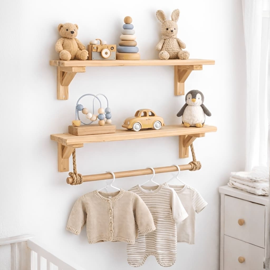 Kit Prateleira para Quarto Infantil com Suporte e Barra para Cabides – Organização e Decoração