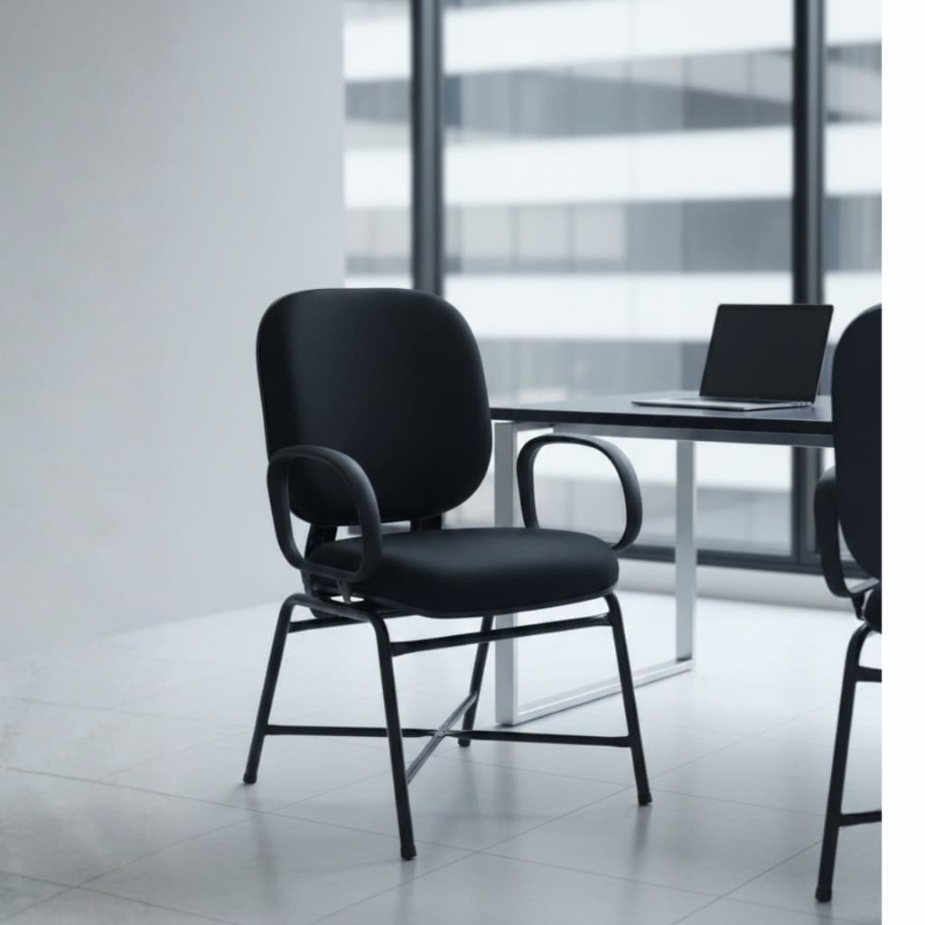 Cadeira de escritório preta de braços com design ergonômico em ambiente de escritório