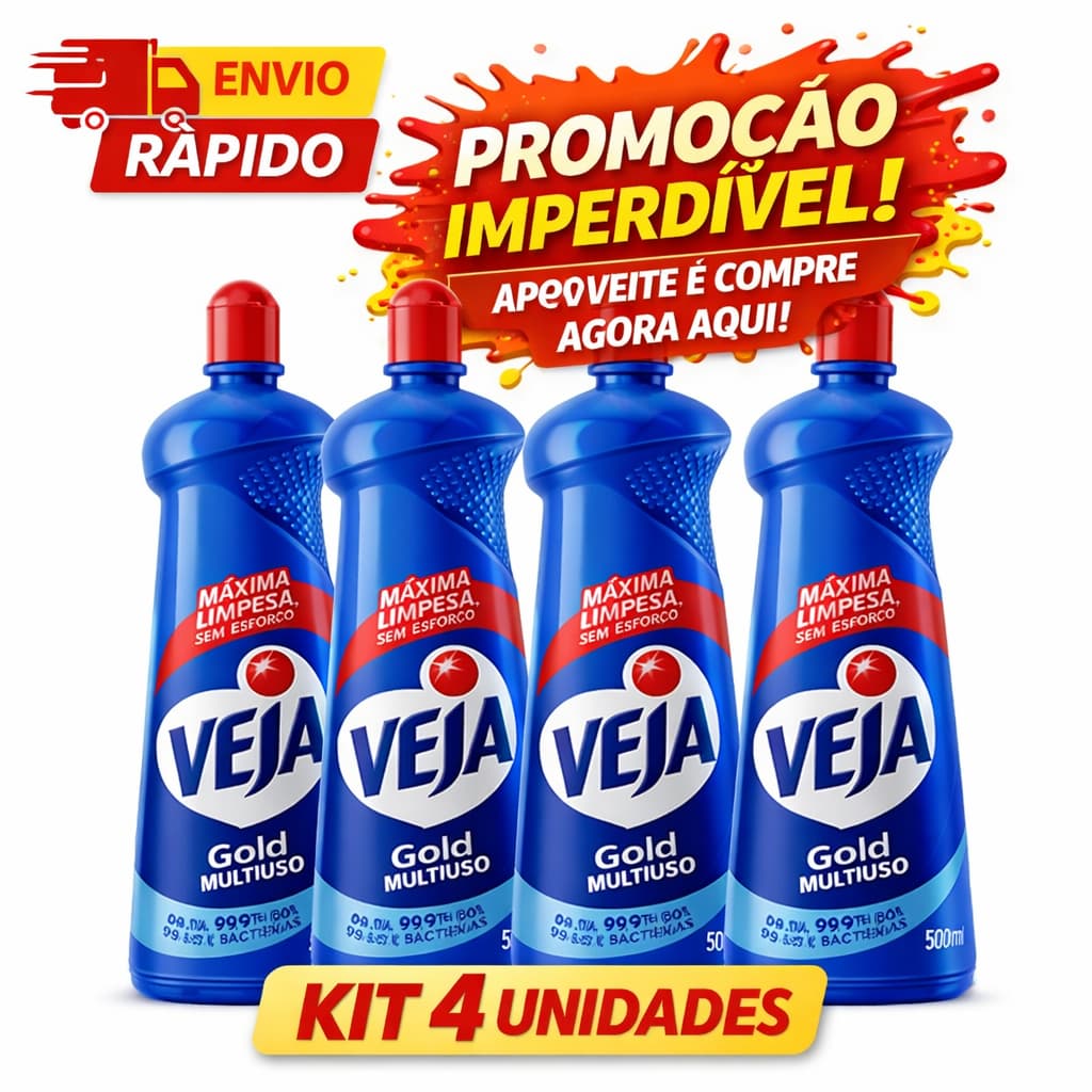 Veja Gold Multiuso 500ml Original Limpeza Pesada - Compre Agora Kit 4 UN Veja Gold Multiuso 500ml