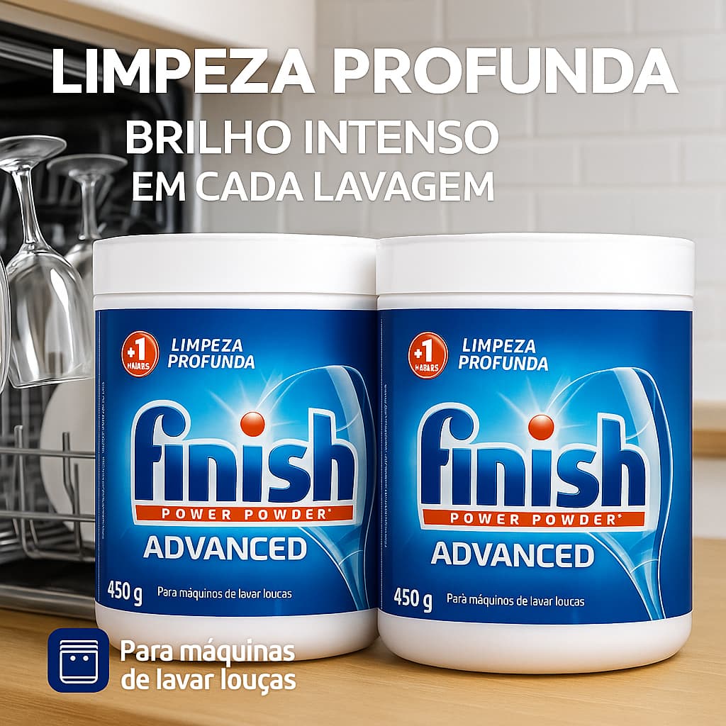 Kit 2 Finish Detergente em Pó p/ Lava Louças 450g cada / Original Limpeza Profunda Alta Performance