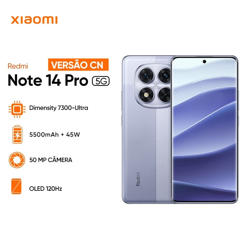 Smartphone Xiaomi Redmi Note 14 Pro 5G, câmera quádrupla, tela OLED de 120Hz, prata