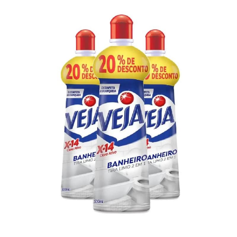 Kit de limpeza Veja X-14 cloro ativo banheiro 500ml 3 unidades com 20% de desconto