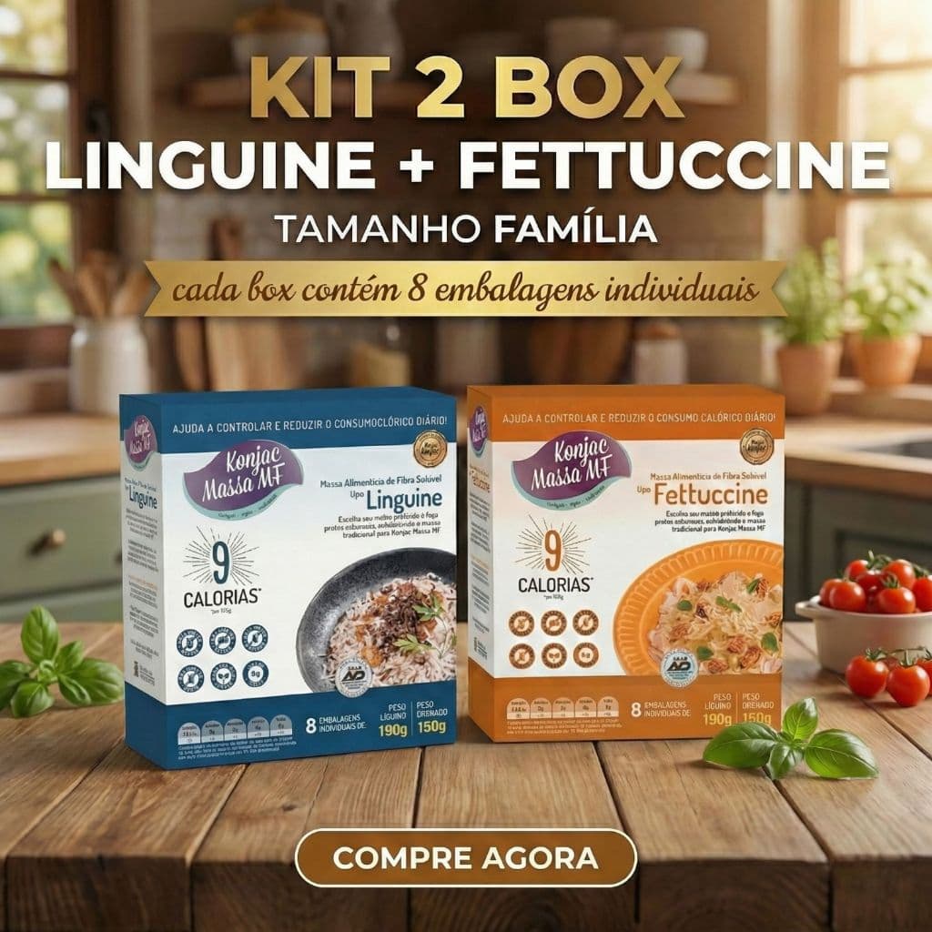 Kit 2 Box Konjac Massa Tipo Macarrão Linguine + Fettuccine Sem Glúten Zero Carb Rende 16 Refeições