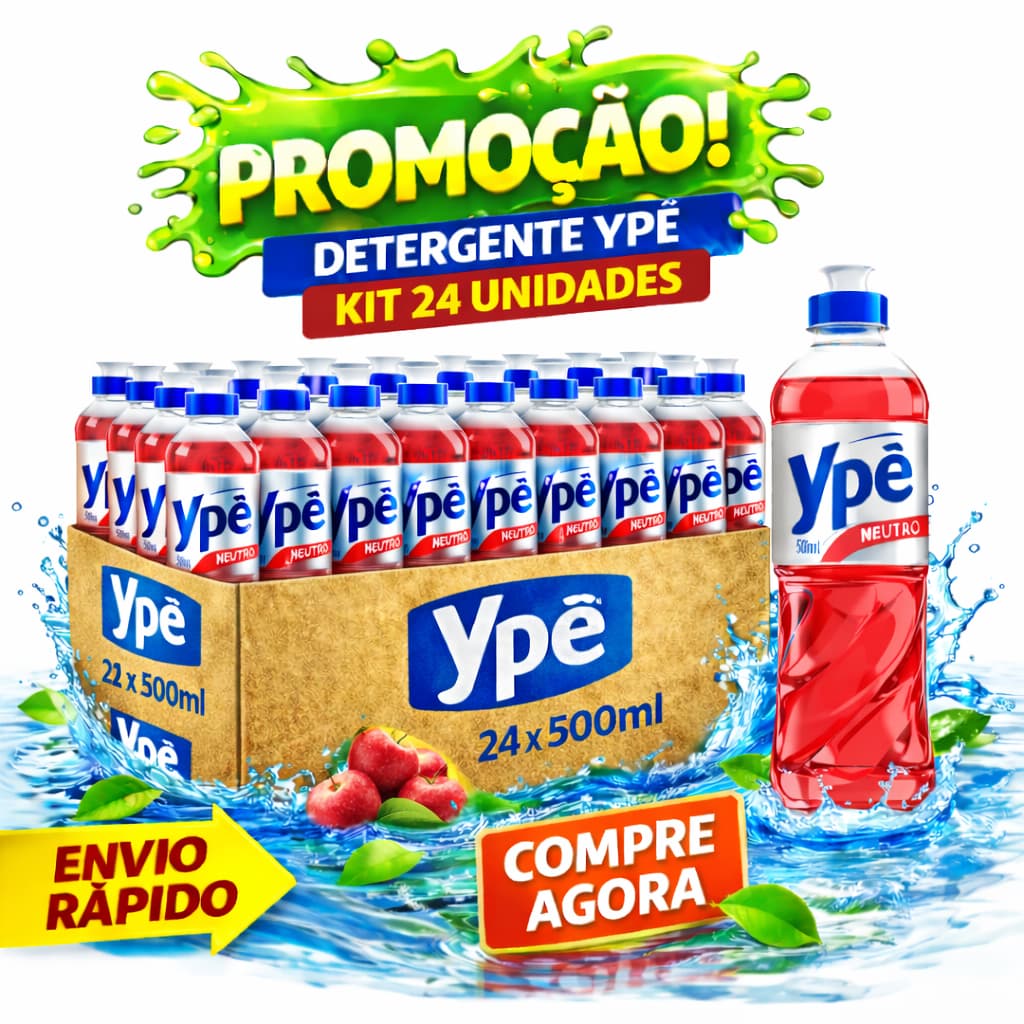 Kit 24 unidades de detergente líquido Ypê Maçã 500ml - promoção - limpeza profunda